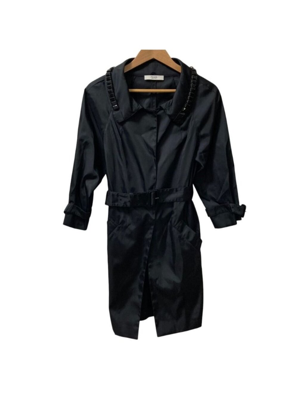 Prada Bijou Color Nylon Belted Coat 40 Black